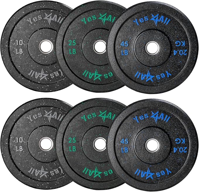 Yes4All 2" Bumper Plate, 10-190 LB Olympic Rubber Weight Plate with Steel Hub for WeightLifting, Strength Training, Home Gym, Less Impact, Absorb Bounce & Shock, Multiple Options