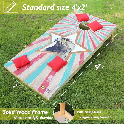 LED Cornhole Board Set 4FTx2FT Solid Wood Regulation Size Cornhole Set with LED Lights Includes 8 Cornhole Bags for Adults (Eagle, 4'x2')