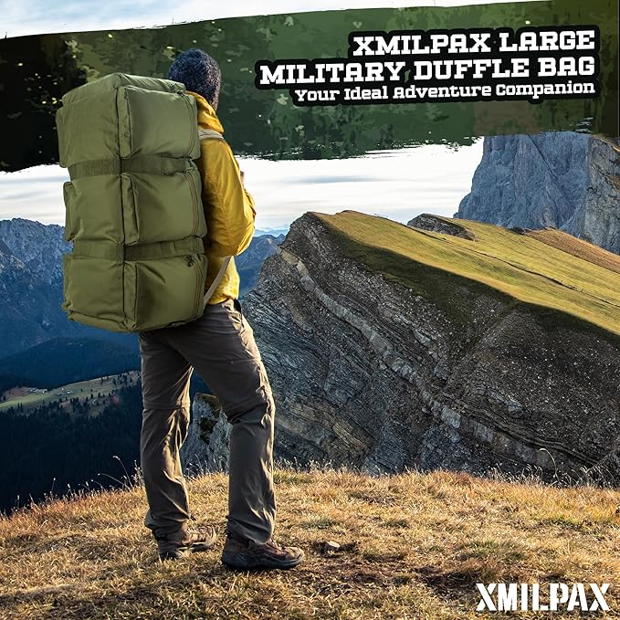 100L Large Military Duffle Bag Deployment Duffel Bag Sports Equipment Travel Luggage Bag with Detachable Backpack Straps…