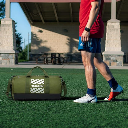 TUGUAN Basketball Gym Bags for Men Women Small Travel Duffle Bag with Wet Pocket & Shoes Compartment Overnight Weekender Duffel Bag Sports Gym Tote bag Man 40L, Green