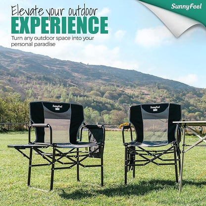 SUNNYFEEL Oversized Camping Directors Chair 2 Pack, Portable Folding Lawn Chairs for Adults Heavy Duty with Side Table,Pocket for Beach, Fishing,Picnic,Concert Outdoor, Foldable Camp Chairs