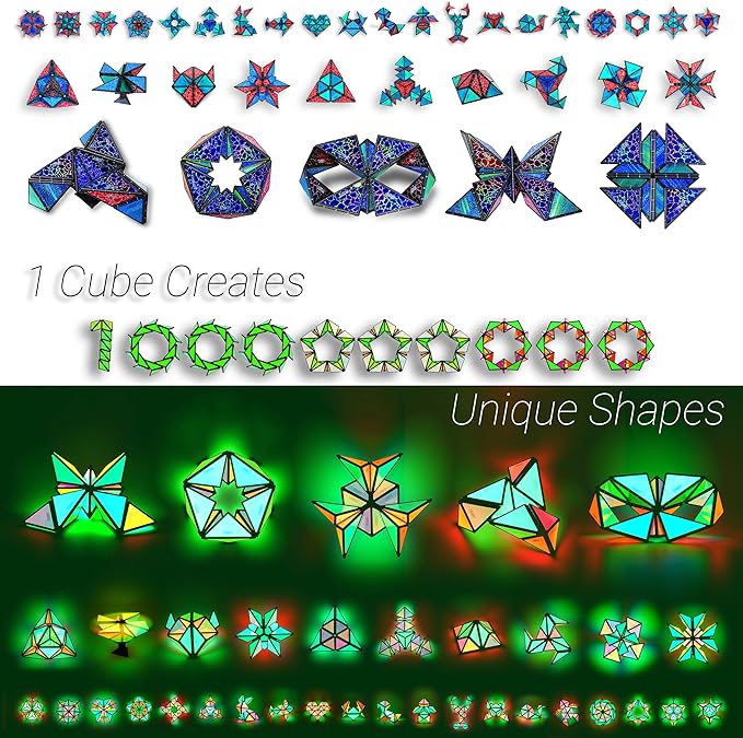 TOSY Magnet Pyramid Stone - 1 Cube Transforms into 1 Billion Shapes, 14 pcs (12 Puzzle pcs and 2 Accessories), 243 Rare Earth Magnets, Holographic Design Magnet Tiles Creative Puzzle STEM Toy, 2-Pack
