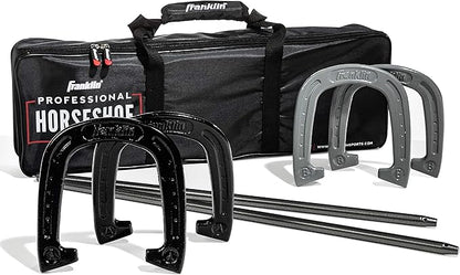 Franklin Sports Horseshoes Sets - Metal Horseshoe Game Sets for Adults + Kids - Official Weight Steel Horseshoes - Beach + Lawn Horseshoes Sets - Sets Include (4) Horseshoes and (2) Ground Stakes