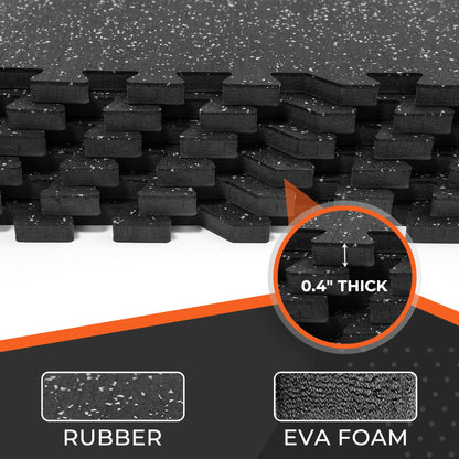 SUPERJARE 0.4'' Thick 24 Pcs 96 Sq Ft Rubber Top Exercise Equipment Mats, High Density EVA Foam