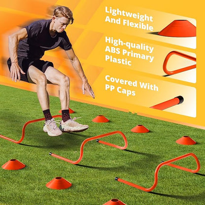 Yes4All Agility Ladder Speed Training Equipment Set - 1 Adjustable Agility Ladder, 12 Soccer Cones, 5 Hurdles, Jump Rope, Running Parachute - Speed & Agility Training Equipment for All Ages