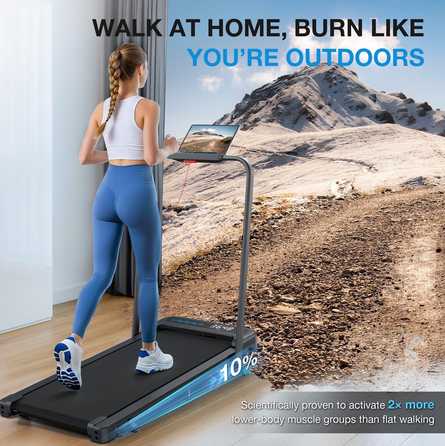 WELLFIT Folding Treadmill for Home, Walking Pad with Incline and Handle Bar