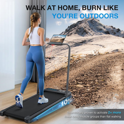 WELLFIT Folding Treadmill for Home, Walking Pad with Incline and Handle Bar