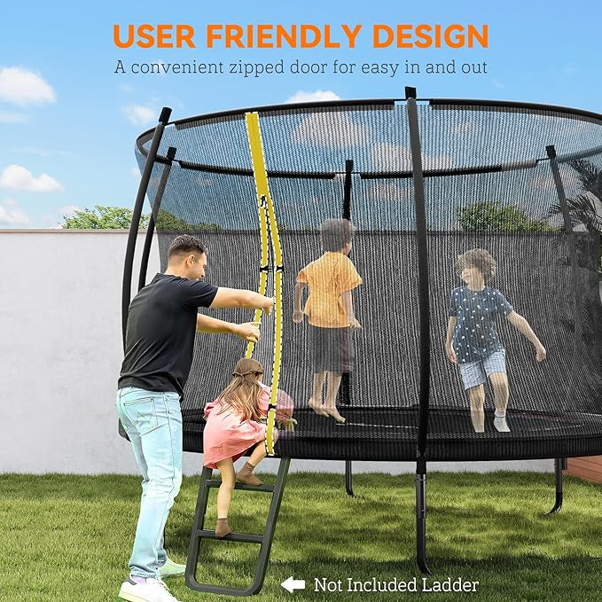 Soozier Trampoline Outdoor, Recreational Trampoline with Net Enclosure, Curved Poles and Safety Spring Cover for Kid Adults, ASTM Approved