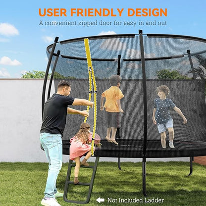 Soozier Trampoline Outdoor, Recreational Trampoline with Net Enclosure, Curved Poles and Safety Spring Cover for Kid Adults, ASTM Approved