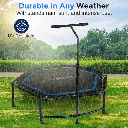 SereneLife 40"/50" Mini Trampoline for Adults - 450/550LBS Fitness Trampoline with Reinforced Springs & Adjustable Safety Handle - Stable & Quiet Supports Whole-Body Workout & Relaxation