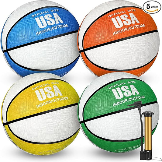 Libima 4 Pcs Rubber Basketball with Pump Official Size Indoor Outdoor Basketball Game Practice