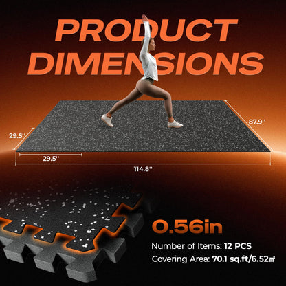 SUPERJARE 30" x 30" Larger Rubber Top Exercise Equipment Mats, 0.56" Thick 12PCS 75 Sq Ft