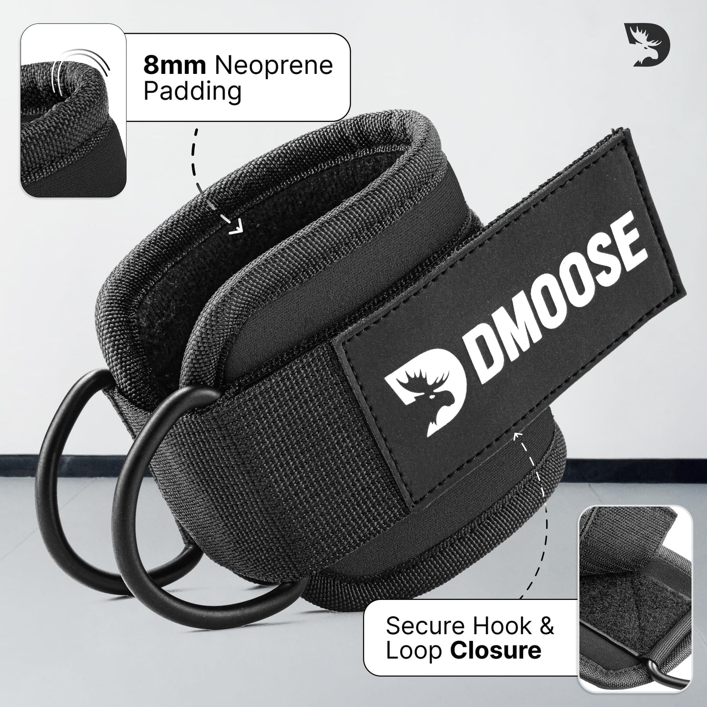DMoose Ankle Strap for Cable Machine Attachments - Gym Ankle Cuff for Kickbacks, Glute Workouts
