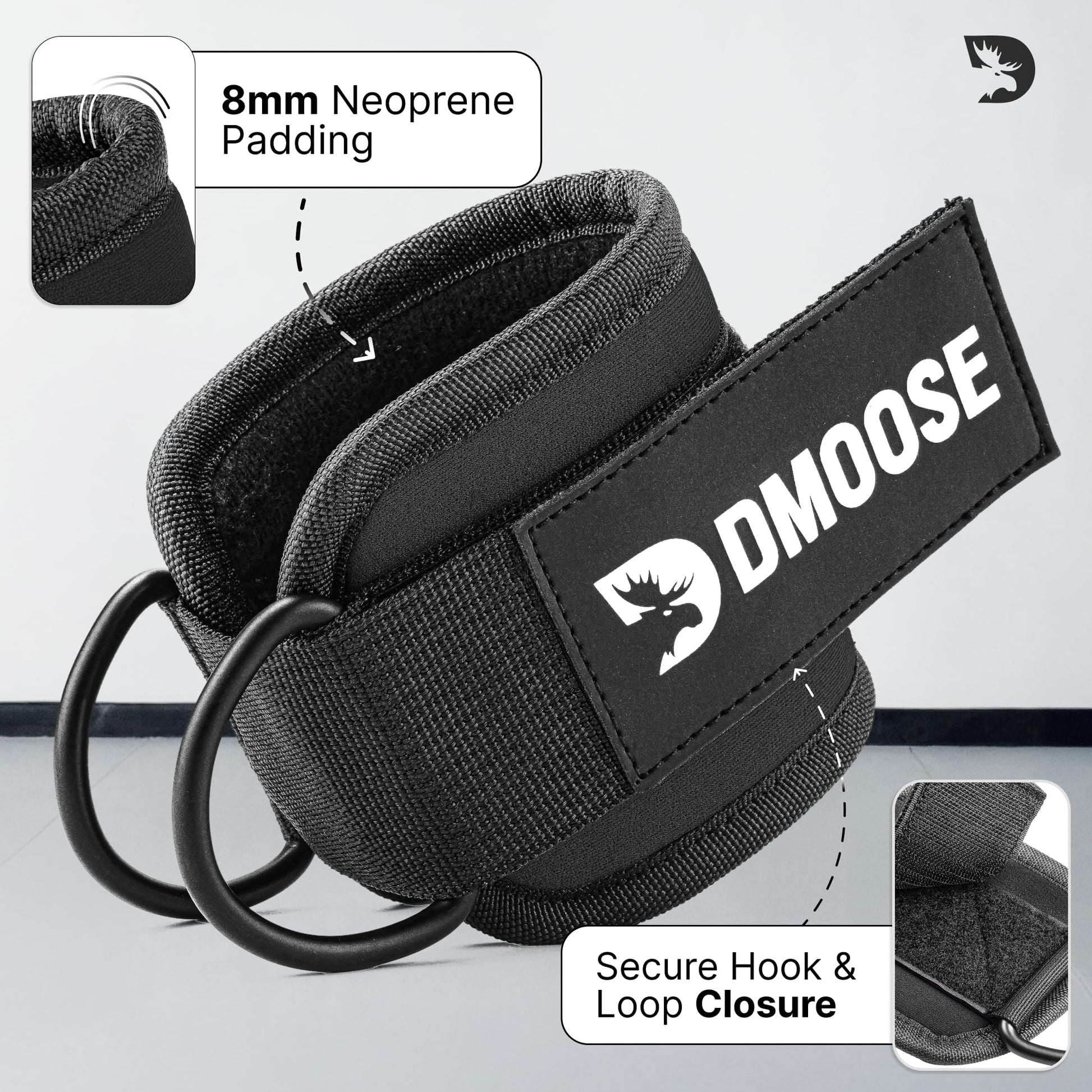 DMoose Ankle Strap for Cable Machine Attachments - Gym Ankle Cuff for Kickbacks, Glute Workouts