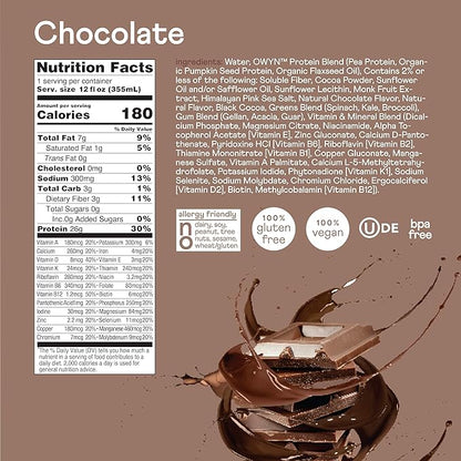 OWYN Only What You Need Protein Shake, High Protein Complete Nutrition Drink, Chocolate, 12 Fl Oz (12 Pack)