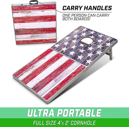 GoSports 4 x 2 ft Aluminum Cornhole Game Sets – Choose LED Lights or Standard - Set Includes 2 Foldable Regulation Size Boards, 8 Bean Bags, & Rules