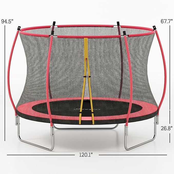 Soozier Trampoline Outdoor, Recreational Trampoline with Net Enclosure, Curved Poles and Safety Spring Cover for Kid Adults, ASTM Approved