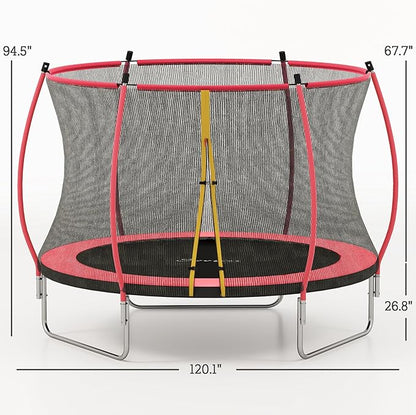 Soozier Trampoline Outdoor, Recreational Trampoline with Net Enclosure, Curved Poles and Safety Spring Cover for Kid Adults, ASTM Approved