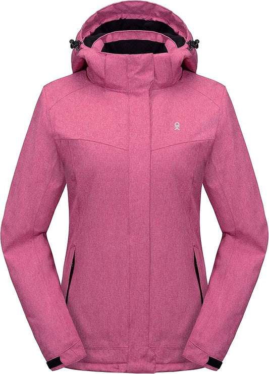 Little Donkey Andy Women's Waterproof Hiking Skiing Jacket with Removable Hood, Fleece Lined Winter