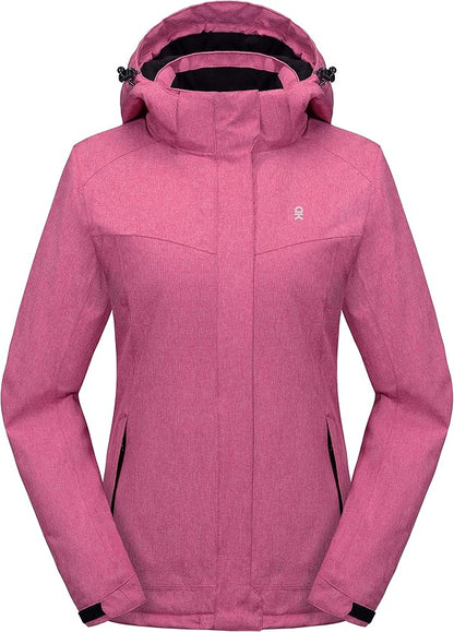 Little Donkey Andy Women's Waterproof Hiking Skiing Jacket with Removable Hood, Fleece Lined Winter Warm Rain Coat