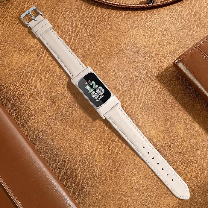 Leather Watch Bands Compatible with Fitbit Charge 6/Charge 5,Genuine Leather Replacement Straps for Charge 6/Charge 5 for Women Men.