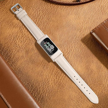 Leather Watch Bands Compatible with Fitbit Charge 6/Charge 5,Genuine Leather Replacement Straps for Charge 6/Charge 5 for Women Men.