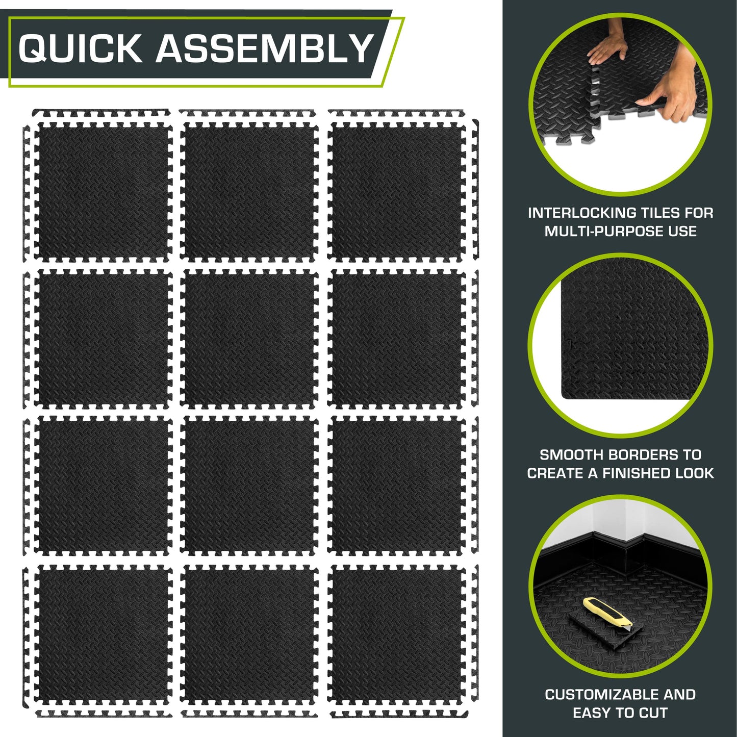 ProsourceFit Exercise Puzzle Mat ½-inch, EVA Interlocking Foam Floor Tiles for Home Gym, Workout