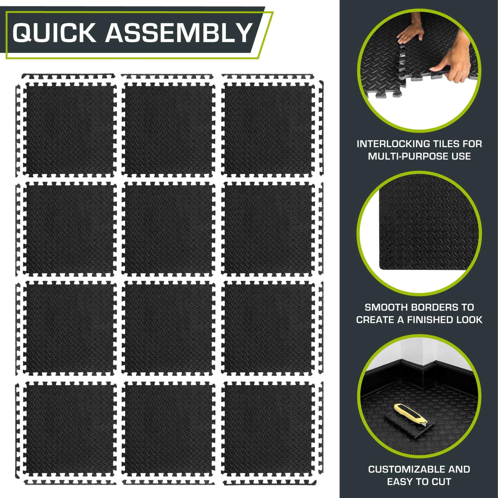 ProsourceFit Exercise Puzzle Mat ½-inch, EVA Interlocking Foam Floor Tiles for Home Gym, Workout
