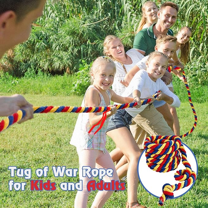 Tug of War Rope for Kids and Adults,Outdoor Field Day Family Reunion Birthday Party, Summer Outside Yard Backyard Lawn, Camping Picnic Carnival Games,Team Building (Tricolor, 20FT)