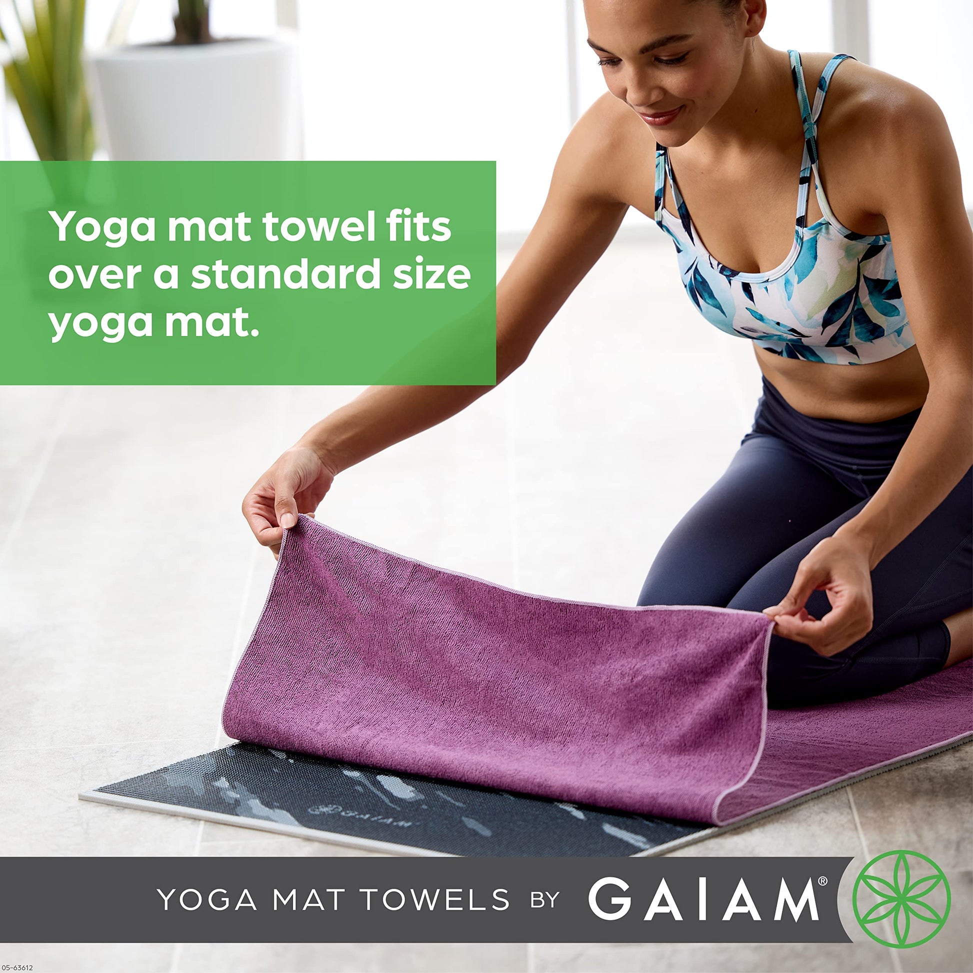 Gaiam Yoga Mat Towel, Non-Slip Microfiber, Hot Yoga (Heron Lilac)