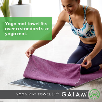 Gaiam Yoga Mat Towel, Non-Slip Microfiber, Hot Yoga (Heron Lilac)