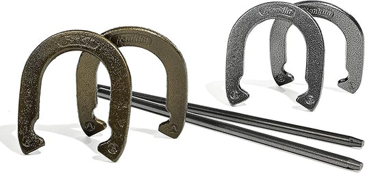 Franklin Sports Horseshoe Set - Cast iron Horseshoes and Steel Stakes - Official Size and Weight