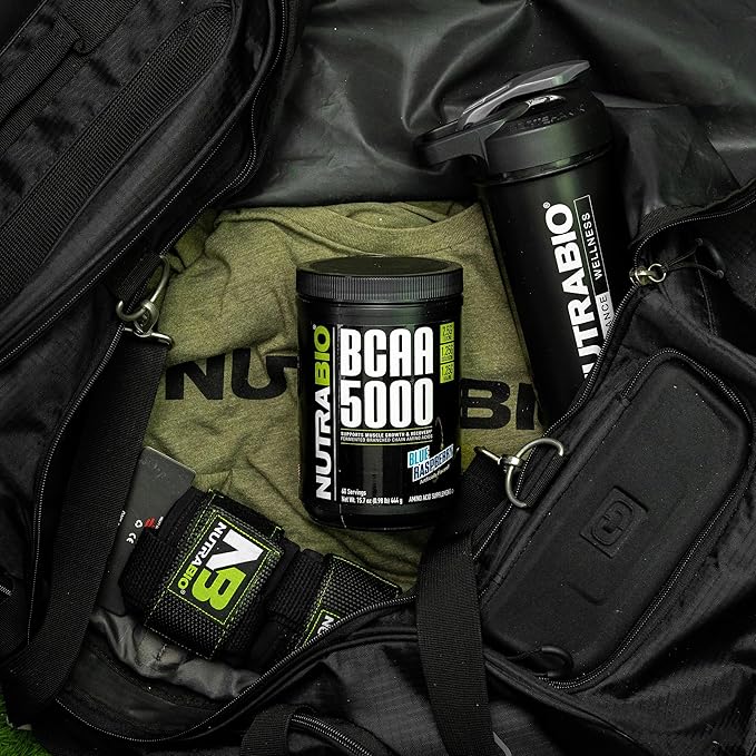 NutraBio BCAA 5000 Powder - Vegan Fermented BCAAs - Supports Lean Muscle Growth, Recovery, Endurance - 60 Servings - Blue Raspberry