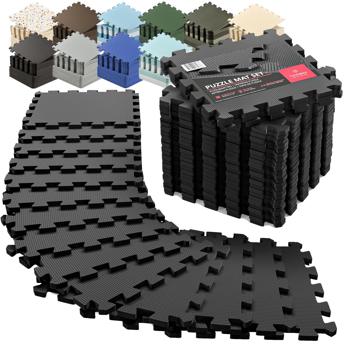 bemaxx Gym Mats Set - EVA Interlocking Foam Floor Tiles (12.6"x12.6"x0.4") Protective Gym Flooring