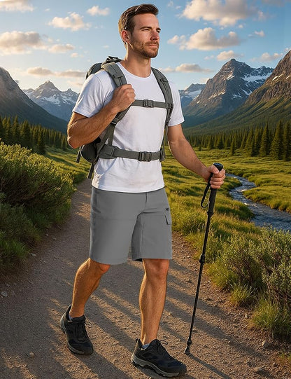CRYSULLY Men's Hiking Cargo Shorts Outdoor Summer Lightweight Quick Dry Work Casual Shorts with 5 Zipper Pockets
