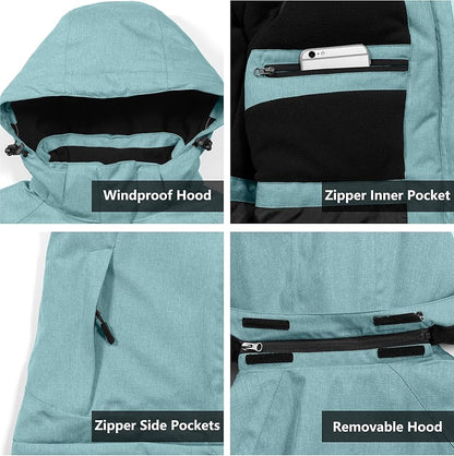 Little Donkey Andy Women's Waterproof Hiking Skiing Jacket with Removable Hood, Fleece Lined Winter Warm Rain Coat