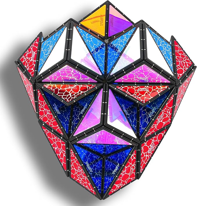 TOSY Magnet Pyramid Stone - 1 Cube Transforms into 1 Billion Shapes, 14 pcs (12 Puzzle pcs and 2 Accessories), 243 Rare Earth Magnets, Holographic Design Magnet Tiles Creative Puzzle STEM Toy, 2-Pack
