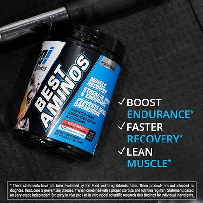 BPI Sports Best Aminos - BCAA Powder Post Workout & Glutamine Recovery Drink with Branched Chain Amino Acids for Hydration & Recovery, for Men & Women - Fruit Punch - 25 Servings