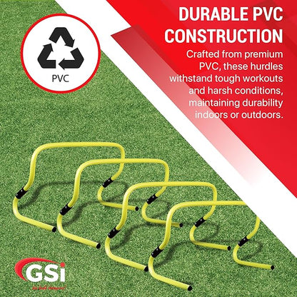 GSi Dual Height Agility Hurdle Pack of 6 – Adjustable 6" & 12" Training Hurdles for Sports, Fitness, and Agility Drills – Durable PVC Yellow Speed Hurdles for Soccer, Track, and Football Training