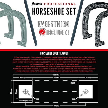 Franklin Sports Horseshoes Sets - Metal Horseshoe Game Sets for Adults + Kids - Official Weight Steel Horseshoes - Beach + Lawn Horseshoes Sets - Sets Include (4) Horseshoes and (2) Ground Stakes