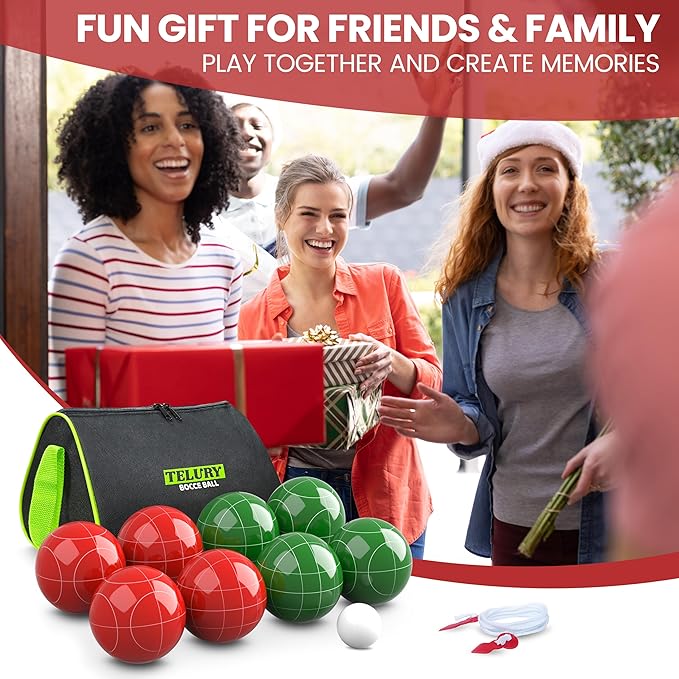 100mm Bocce Ball Set Regulation Size and Weight for Lawn, Beach Bocci Game for 2-8 Players (Red and Green)