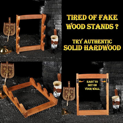 Mythrojan Solid Wood Sword Stand Medieval Sword Wall Mount Samurai Sword Display Stand Katana Sword Holder Gladiator Sword Wall Display Crusader Sword Stand Knife Stand for Display - Three Tier Stand