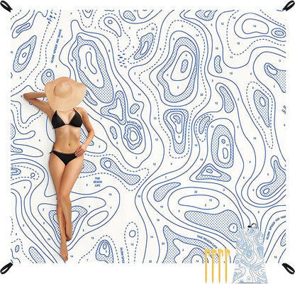 110''×118'' Oversized Beach Blanket for 4-8 Adults, White Waterproof Sandproof Picnic Blanket, Lightweight Foldable Sand Free Outdoor Mat w/ 4 Stakes & Portable Carry Bag for Travel, Camping, Hiking