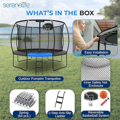 Serenelife 12FT 10FT 8FT Recreational Trampolines with Enclosure Net and Ladder and Anti-Rust Coating, ASTM Approved Trampoline Outdoor for Kids and Adults Outdoor Yard Trampolines