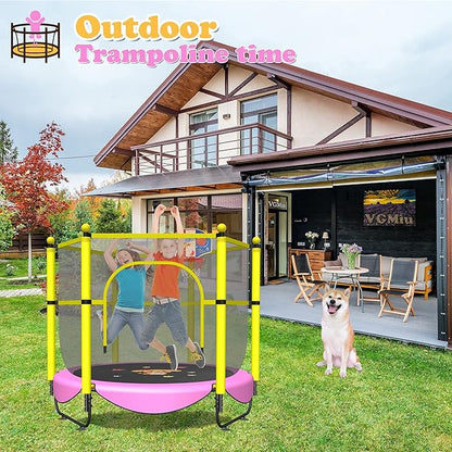 60" Trampoline for Kids, 5 FT Indoor & Outdoor Toddler Baby Trampoline with Basketball Hoop, Safety Enclosure, Birthday Gifts for Kids, Gifts for Boy and Girl, Age 3-8