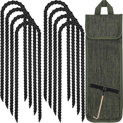 RIY Trampoline Stakes Anchors High Wind 12'' Ground Anchor Heavy Duty Tent Stakes Swing Set Anchors Trampoline Accessories with T Hook - Black 12pcs