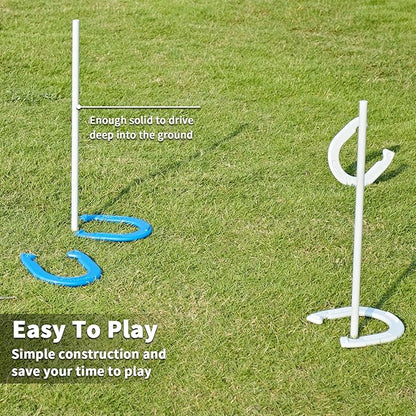Horseshoes Outside Game Set - Universal Size Lawn Horseshoes Outdoor Games for Parties Beach Backyard, Includes 4 Horseshoes, 2 Steel Stakes and Durable Carrying Bag