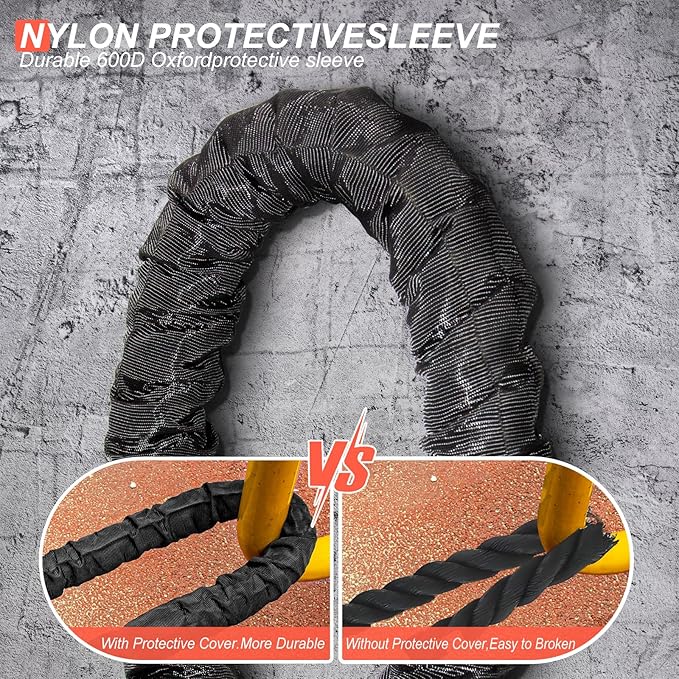 Battle Rope 1/1.26/1.5/2 Inch Diameter,Pink 30FT/40FT/50FT Exercise Workout Ropes for Home Gym Heavy Weighted Training Rope for Working Out