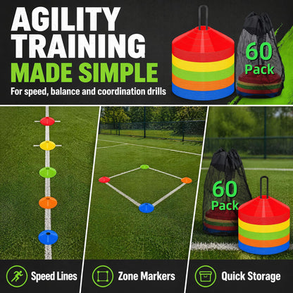 60 Pack Agile Soccer Cones with Portable Bags & Brackets,Sports Cones,cones for sports