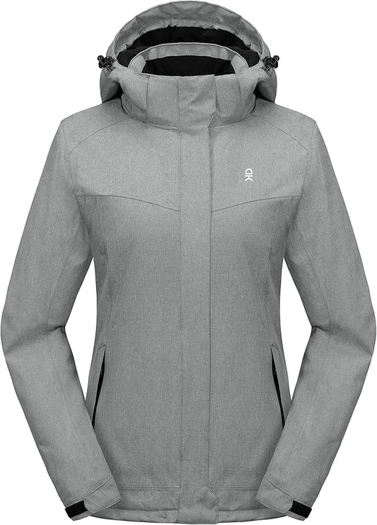 Little Donkey Andy Women's Waterproof Hiking Skiing Jacket with Removable Hood, Fleece Lined Winter